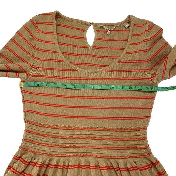 KNITTED & KNOTTED Anthropologie Elodie Tan Orange Stripe Sweater Dress Large - Picture 8 of 11